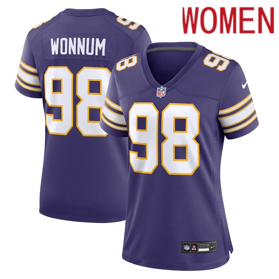 Women Minnesota Vikings #98 D.J. Wonnum Nike Purple Classic Player Game NFL Jersey->customized nfl jersey->Custom Jersey